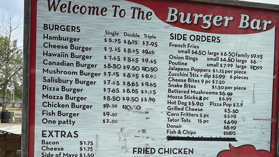 Close up of Burger Bar drive-thru menu